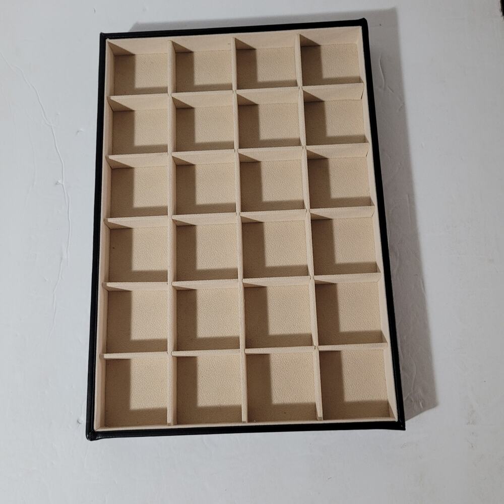 Elegant Tan & Black 24-Slot Jewelry Display Tray Organizer 13x9